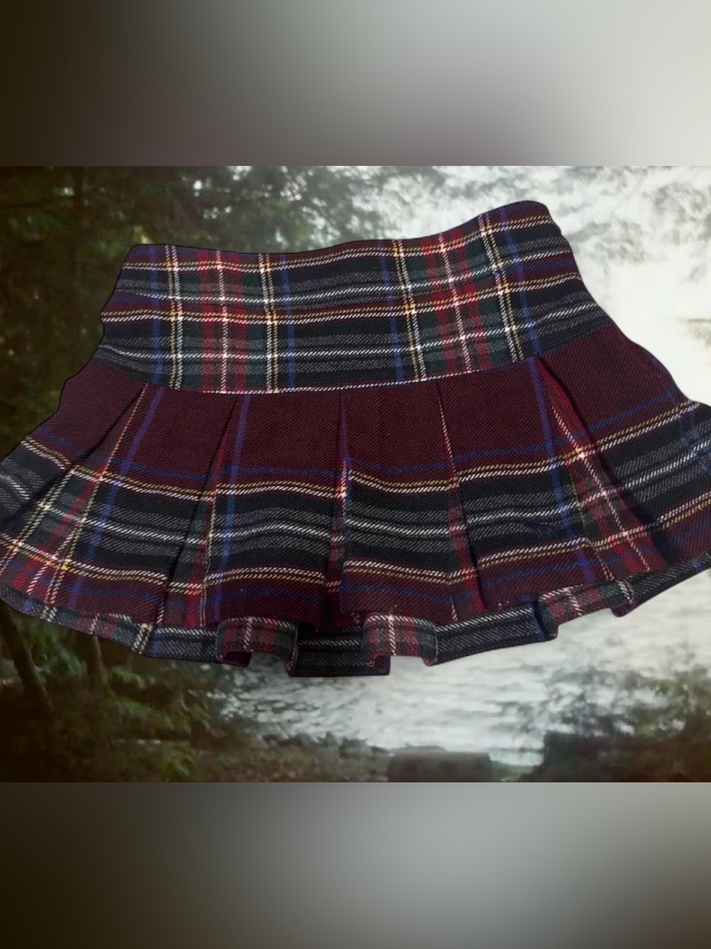 Pleated Red Plaid Mini Skirt